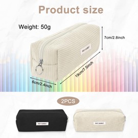 CHAOTEMAI 2 pieces pencil case 19 x 6 x 7 cm pencil case cord fabric school supplies pencil case teenager school pencil case adult large pencil case aesthetic pencil case, Milky white, black, pencil
