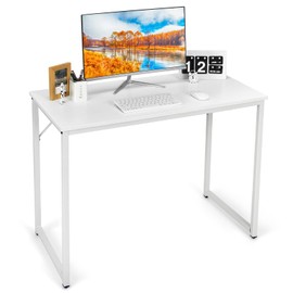 Tangkula White Computer Desk, Small Study Writing Desk with Sturdy Metal Frame, Modern Simple Laptop Desk for Home Office, Easy Assembly
