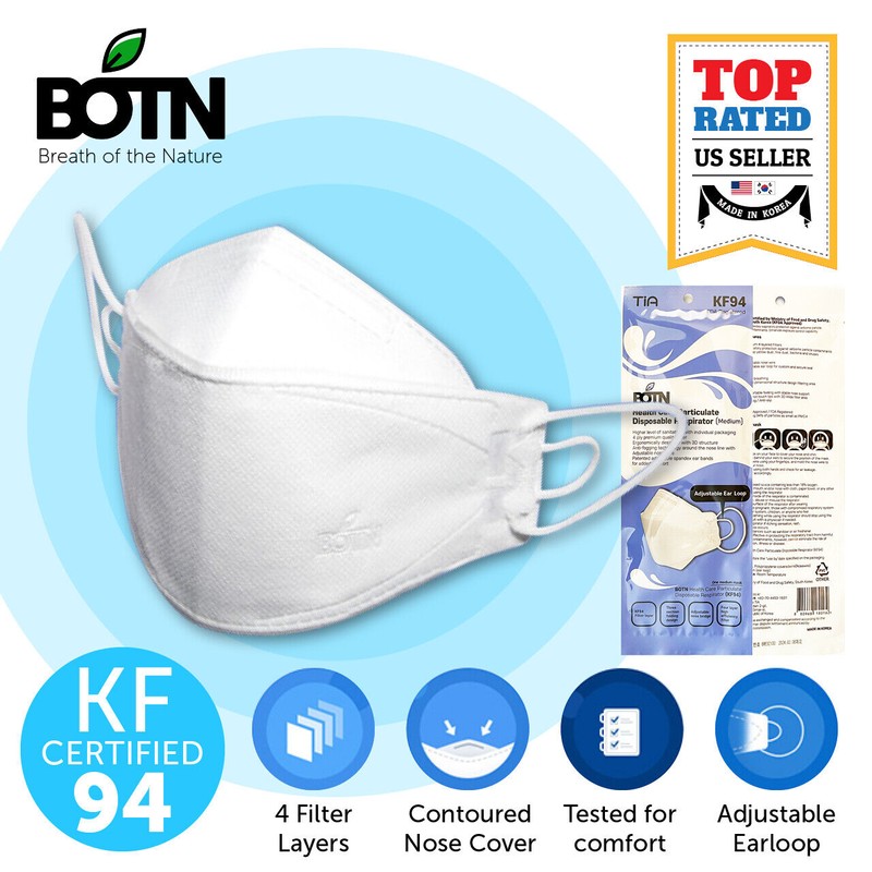 Tia BOTN 2 Pack KF94 WHITE L Adult Size Protective