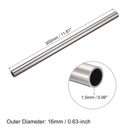 sourcing map 304 Stainless Steel Tube, OD 16mm x 1.5mm Wall Thick 300mm Length Metal Tubing for Industry Machinery