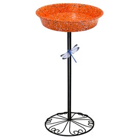 FKKsparkler Freestanding Birdbath for Outside 25'' Height Outdoor Pedestal Birdbath & Bird Feeder Rust-Proof Tall Bird Bath for Outdoor Garden Patio Backyard Lawn Gift for Bird Lover (Orange)