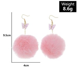 Winter Jewelry Lightweight Pom Pom Star Drop Earrings Cute Faux Fur Tassel Fluffy Ball Butterfly Dangling Earrings Christmas Valentines's Gifts-butterfly pink