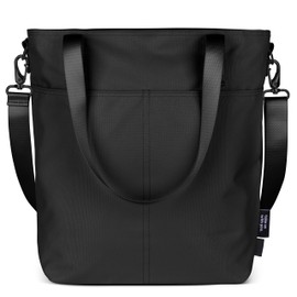 Simple Modern Tote Bag for Women | Small Black Water-Resistant Laptop Purse with Compartments and Zipper Top | Shoulder Bag with Crossbody Strap and Pockets for Work, Travel & School | Midnight Black
