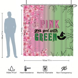 Pink and Green Shower Curtain, Fabric Movie Wicked Witch Theme Shower Curtains for Bathroom, Modern Aesthetic Waterproof Cloth Shower Curtain Set with Hooks Coquette Bathroom Decoration 72x72 Inch