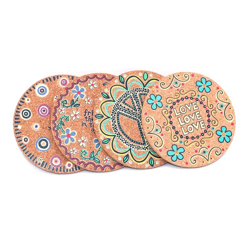 Shiwaki 4 Pack Diameter 4" Cork Round Coasters Set Reusable