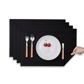 Mebakuk Cloth Placemats Set of 4, Machine Washable Linen Style Thick Place Mats, Heat Resistant and Easy to Clean Fabric Table Mats for Kitchen Dining Table (13" x 19" (Set of 4), Black)