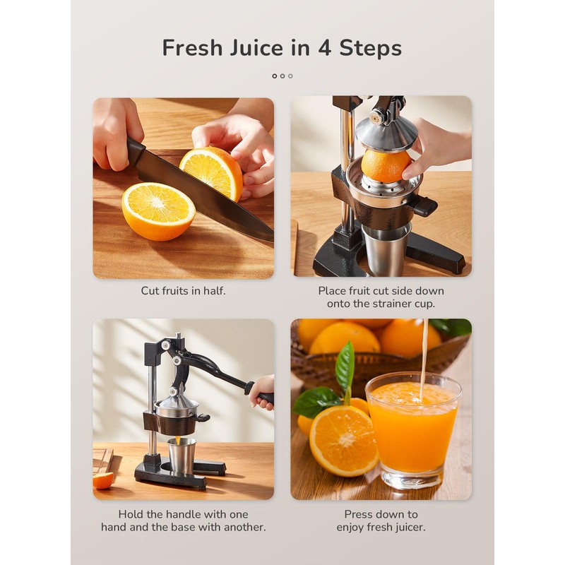 QCen Professional Cast Iron Manual Juicer, Heavy Duty Citrus Press