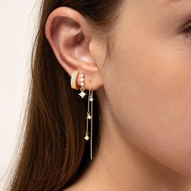 3Pcs Cubic Zirconia Dainty Statement Earring Set,Glittering Rhinestone Hoop Dangle Earring Set,Charming Plated Gold Hoop Huggie Earrings for Women (Gold)