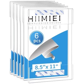 HIIMIEI 8.5x11 Acrylic Wall Sign Holder with Double Sided Tape, 8 1/2 x 11 clear plastic plexiglass sign holder for Office, Home, Store, Restaurant-No Drilling(6 Pack)