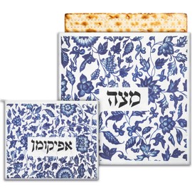 Mindsoft 2 Pcs Passover Afikoman Bags set Passover Seder Afikomen Holder Rustic Matzah Afikoman Cover Bags with 3 Layers Compartment for Pesach Jewish Holiday Party Decor Gifts(Square,Flower)
