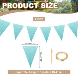 PATIKIL Pennant Banner Flags, 2 Set 16.4 Feet Triangle Banners for Birthday String Triangle Hanging Classroom Carnival Garland Outdoor Party Bunting Decorations, Light Blue
