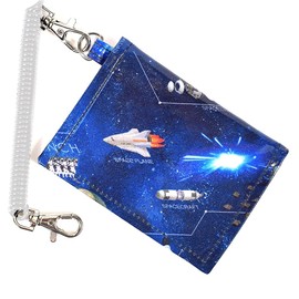 COLORFUL CANDY STYLE N5919200 Pass Case for Boys and Children, Train with Coil Chain Hook, Bi-Fold Future Planet Exploration and Spaceship