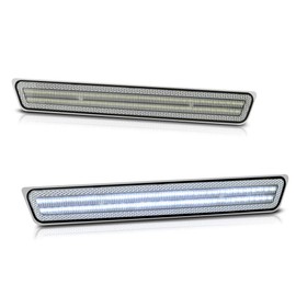 VIPMOTOZ White LED Strip Side Marker Light Rear Fender Parking Lamp For 2015-2023 Compatible with Dodge Challenger, Chrome Housing, Clear Lens, Driver & Passenger Side 2-Piece Set