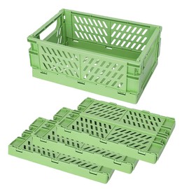 TORASO 4 Pack Mini [15cm L x 10cm W x 5.7cm H] Plastic Baskets for Shelf Storage Organizing, Durable and Reliable Folding Storage Crate, Ideal for Home Kitchen Classroom (Green,4pcs).CA