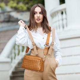 Kattee Woven Bag for Women, Small Soft Genuine Leather Shoulder Purses and Handbags Crossbody Brown