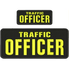 Traffic Officer EMBROIDERY PATCH 4X10 AND 2X5 HOOK ON BACK Black Yellow On Black
