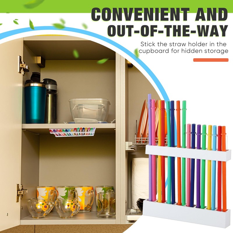 Baderke Straw Holder for Cabinet Reusable Straw Organizer with Double