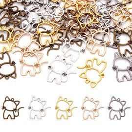 Bestewelry 40Pcs Alloy Cat Earring Charms 5 Colors Cute Open Back Bezel Frame Charms Flat Lovely Cat Kitten Hollow Frame Pendants for UV Resin DIY Crafts Necklace Jewelry Making