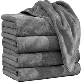 SANRUIHE Face Towel, 29.5 x 13.8 inches (75 x 35 cm), Set of 4, Gray, Fluffy, Soft, Antibacterial and Odor-Resistant, Nano Fiber, Quick Absorbent, Fast-Drying, Durable, Hotel-Quality, for Salons,