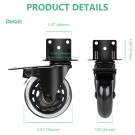 8T8 Side Mount Caster Wheels 3 Inch L Shaped Plate Swivel Casters with Brakes Heavy Duty Set of 4, Silence Rubber Wheels for Furniture, Kitchen Cabinet, Baby Bed, Table, Loading Capacity 600 Lbs