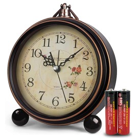 Königswerk Vintage Analog Alarm Clock, 5.25 inch Small Silent Desk Clock with Night Light, Battery Operated for Table, Bedroom, Bedside, Living Room, Gift Clock (Flower)