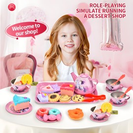 [2025] 48Pcs Tea Party Set for Little Girl, Unicorn Princess Toy Set, Unicorn Kid Tin Set, Kids Kitchen Pretend Toy, Toddler Tea Play for Girls 3-5, Girls Tea Party Gift