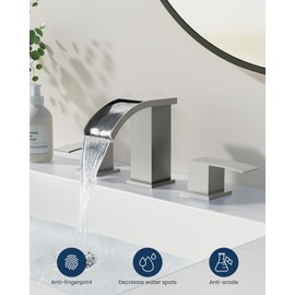 gotonovo Waterfall 8 inch Widespread Bathroom Faucet Set Bathroom Sink Faucet 3 Hole 2 Handle Vanity Lavatory Deck Mount with Pop Up Drain and Water Supply Lines Square Body Brushed Nickel
