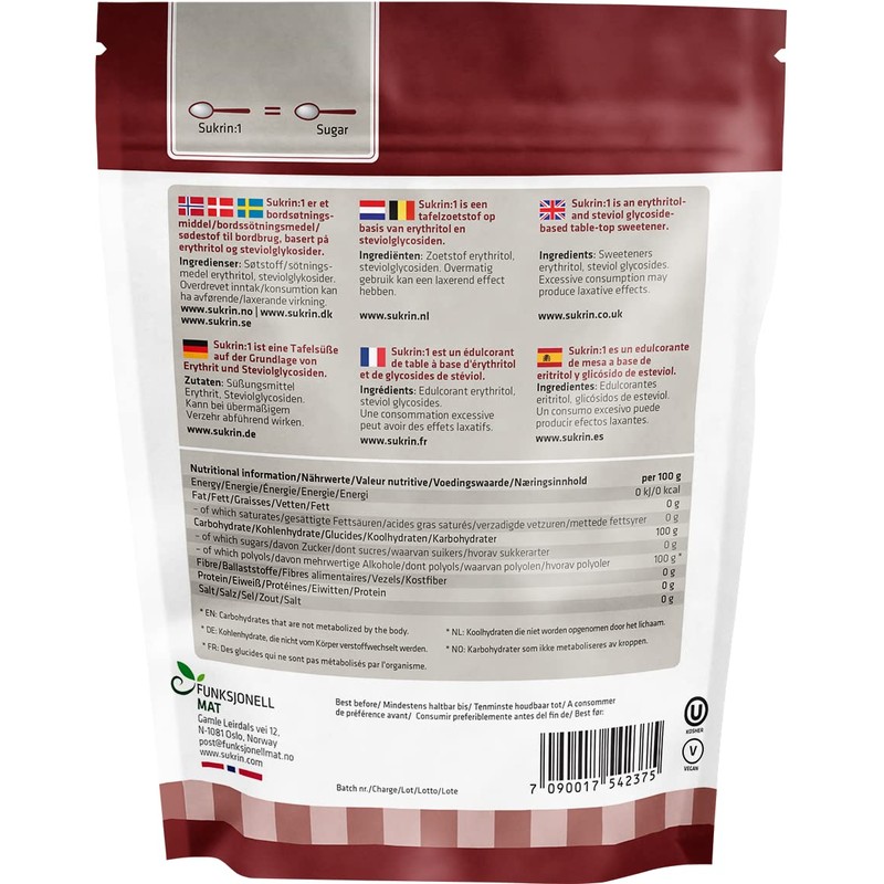 Sukrin:1 - All Natural Sugar Substitute with Erythritol & Stevia,
