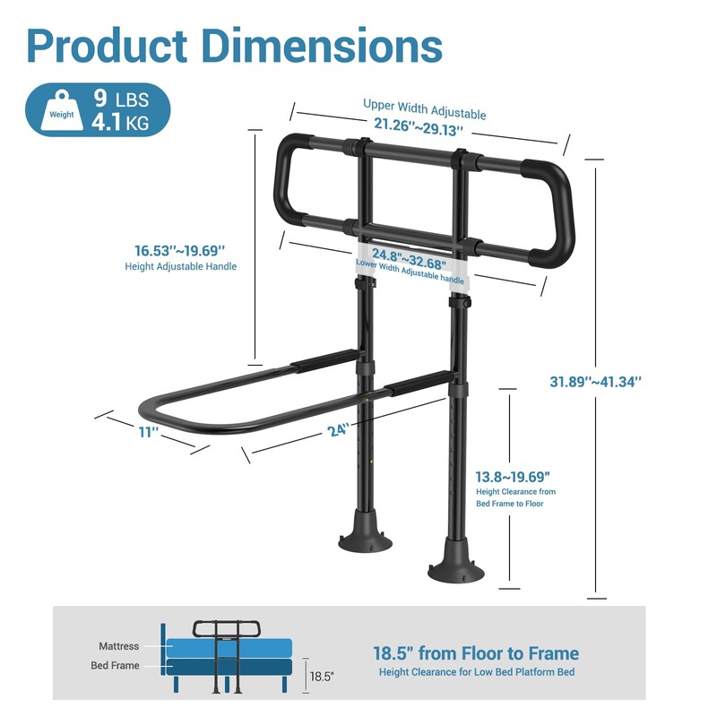 Bed Rails for Elderly Adults Safety:Adjustable Bedside Assist Rails with