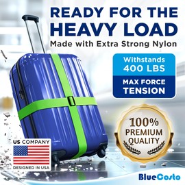 Luggage Straps for Suitcases - TSA Approved - Neon Green, 4 PK - Premium Nylon Belts for Suitcase, Briefcase & Travel Bag - Adjustable Strap Length 46" - 78"