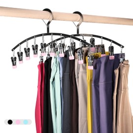 Legging Organizer for Closet,2 Pack Drying Rack with 20 Clips,Metal Yoga Pants Hangers,Windproof Clothes Hangers for Socks,Bras,Baby Clothes,Underwear-Space Saving,Indoor Outdoor Use (Pink)
