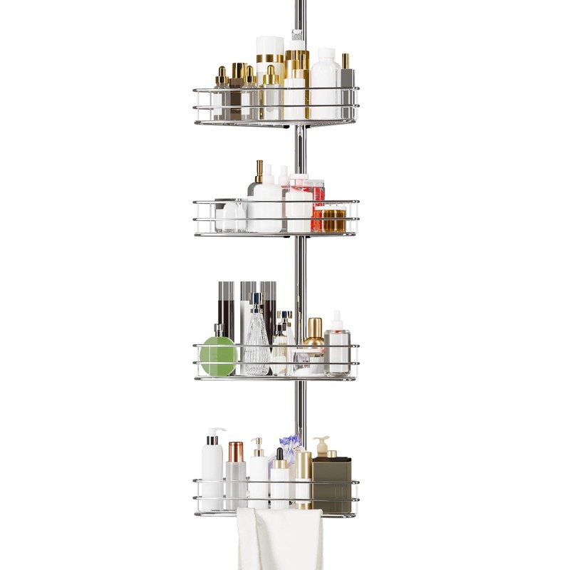 Takywep Corner Shower Caddy Tension Pole, 4-Tier Rustproof Bathroom Shelves