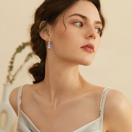 FJ Tanzanite Dangle Drop Earrings 925 Sterling Silver Leverback Earrings Oval December Birthstone Jewellery Gifts for Women Girls