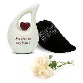 KEEPSAKE COMPANY White Teardrop Small Urns for Human Ashes/Mini Urn with Sky Blue Heart/Cremation Keepsakes for Ashes/Ash Holders (Pre - Engraved White Red, Extra Small - EXS (3 Cu in))