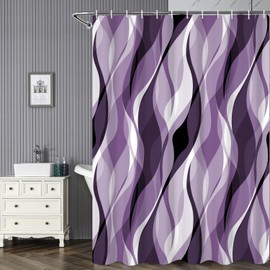 Ruelvth Purple Shower Curtain, Modern Abstract Purple and Grey Striped Shower Curtain Set for Bathroom Waterproof Polyester Shower Curtain with Hooks, 72x72 Inch