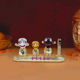 ZAARIYA Puri Jagannath Idol with Balabhadra, Subhadra & Sudarshan Chakra for Pooja Room & Hindu Gifting (8 x 4 Inches)
