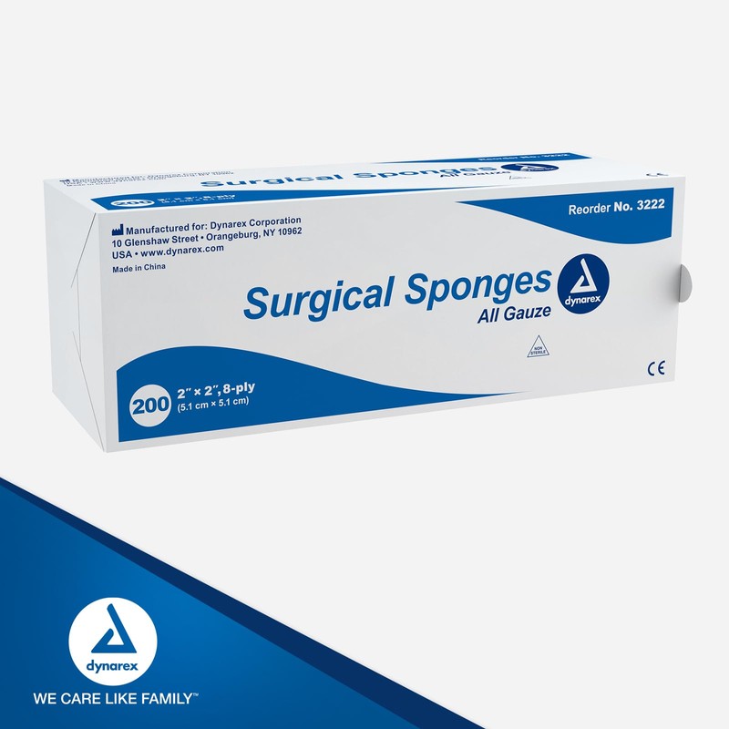 Dynarex Surgical Gauze Sponges- Absorbent Cotton Fabric With Folded Edges