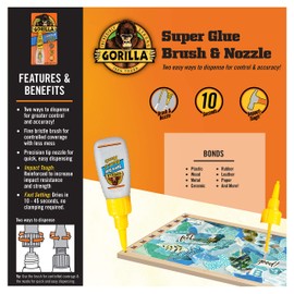 Gorilla Super Glue with Brush & Nozzle Applicator, 10 Gram, Clear, (Pack of 7)