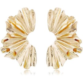 Gold Large Geometric Statement Dangle Earrings for Women Bohemian Ginkgo Leaf Heart Flower Dangling Drop Earrings Exaggerated Metal Sectored Geometric Earrings Jewelry (Gold)