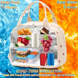 Insulated Lunch Bag for Kids & Women, Strawberry White Lunch Bag for Women, Children's Lunch Bag for School, Boite a Lunch Femme Cooler Bag Insulated Leakproof Womens Lunch Bag for Work, School, BBQ