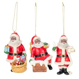 African American Santa Ornaments, 3 Assorted