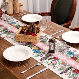 13x72 Inch Christmas Table Runner Nutcracker Flower Tree Winter Table Holiday Decoration Burlap Farmhouse Table Cloth