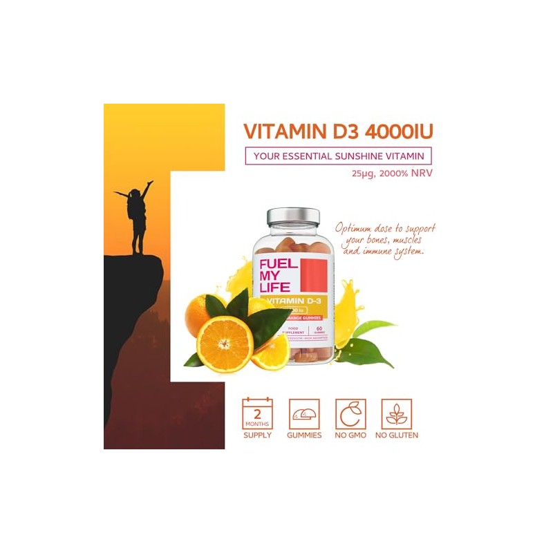Vitamin D3 Gummies 4000IU, 100µg - 60 Natural Orange Flavour