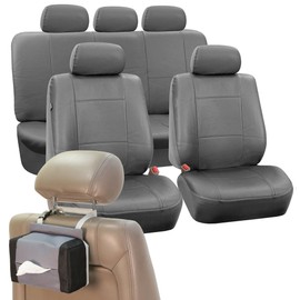 FH Group PU002115 + FH1133 Premium PU Leather Seat Covers (Gray) Full Set with Gift – Universal Fit for Cars Trucks and SUVs