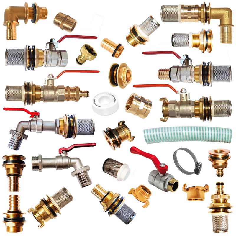 Rain barrel screw fitting with tap barrel screw brass with