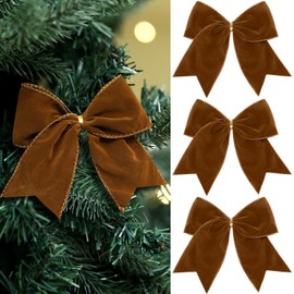 Janinka 12 Pcs Christmas Velvet Bows 6 Inch Rustic Wreath Gift Bows Vintage Xmas Velvet Ribbon Bow Holiday Ornaments for Christmas Tree Garland DIY Craft Wrapping Decor (Brown)