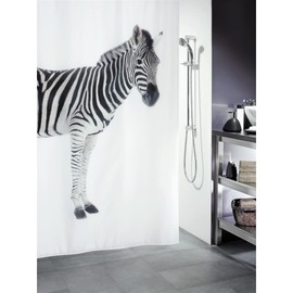 Spirella Zebra Black Shower Curtain 180 x 200 cm (Width x Height) Black and White