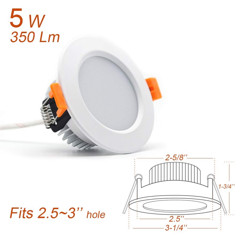 2.5 inch Dimmable LED Recessed Lighting, 5W Retrofit Downlight, 3000K