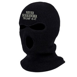 Never Surrender Trump Embroidered Ski Mask USA Winter Cap (Black)