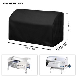 Boat BBQ Grill Cover, Boat Grill Cover with Elastic Band, 600D Heavy Duty Oxford Fabric, for Gas Grill, Infra Red Grill, Wind-Proof/Rain-Proof/Anti-UV (18 * 12 * 15,Black)